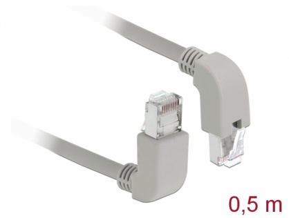 Cablu de retea RJ45 cat 6A S/FTP unghi jos/unghi sus 0.5m Gri, Delock 85870
